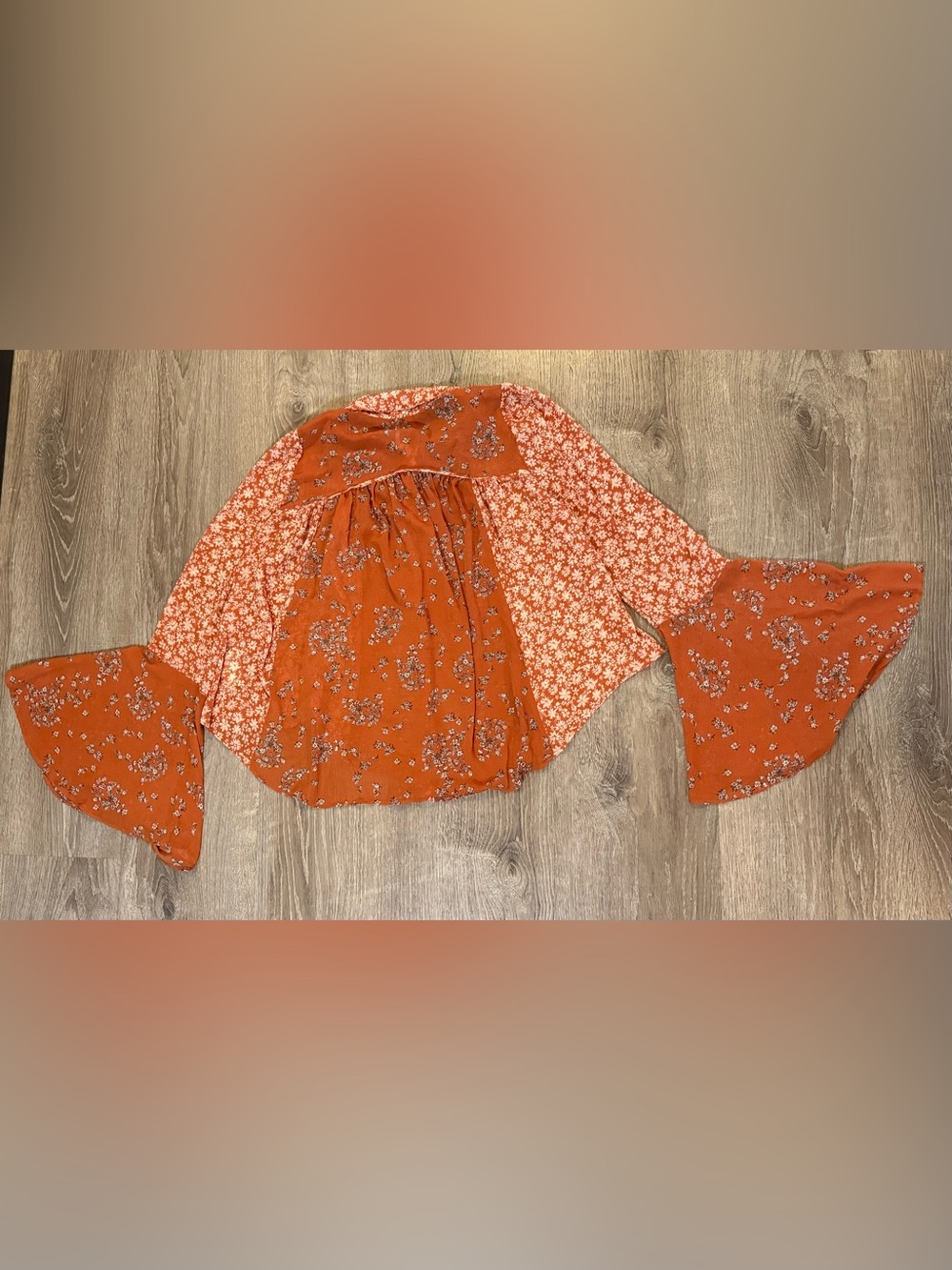 Free People Serena Printed Floral Spring Blouse In Rust Combo - Picture 4 of 9